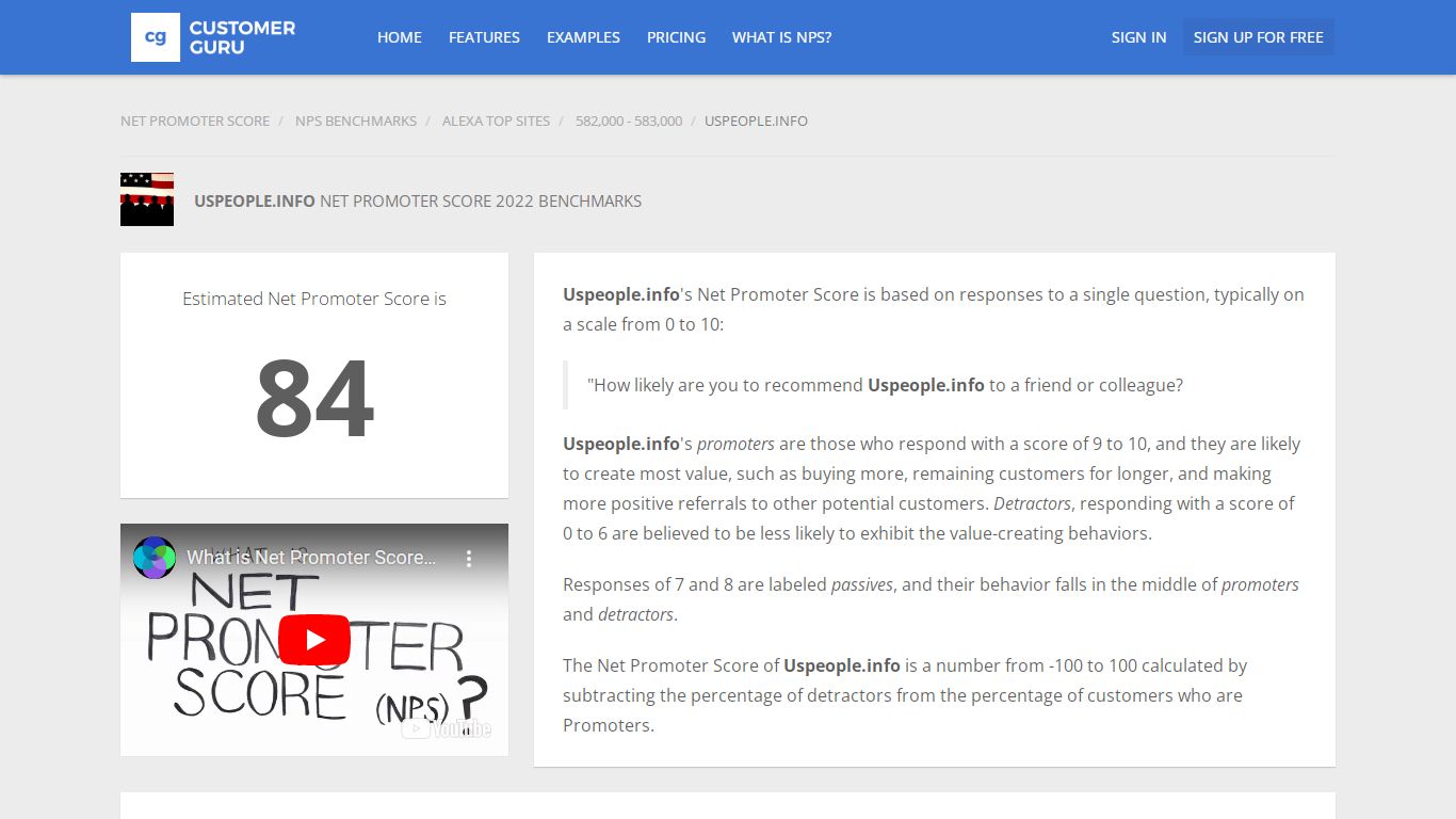 Uspeople.info Net Promoter Score 2022 Benchmarks