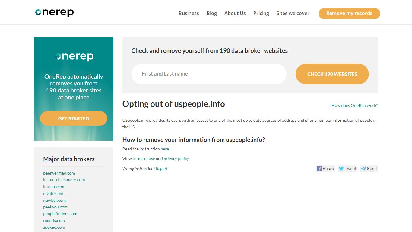 How To Remove Personal Information From uspeople.info - OneRep